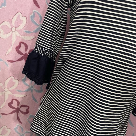 J. Jill Tunic Top Size Small Petite Navy Blue Striped Flutter Sleeve Blouse - Picture 3 of 11